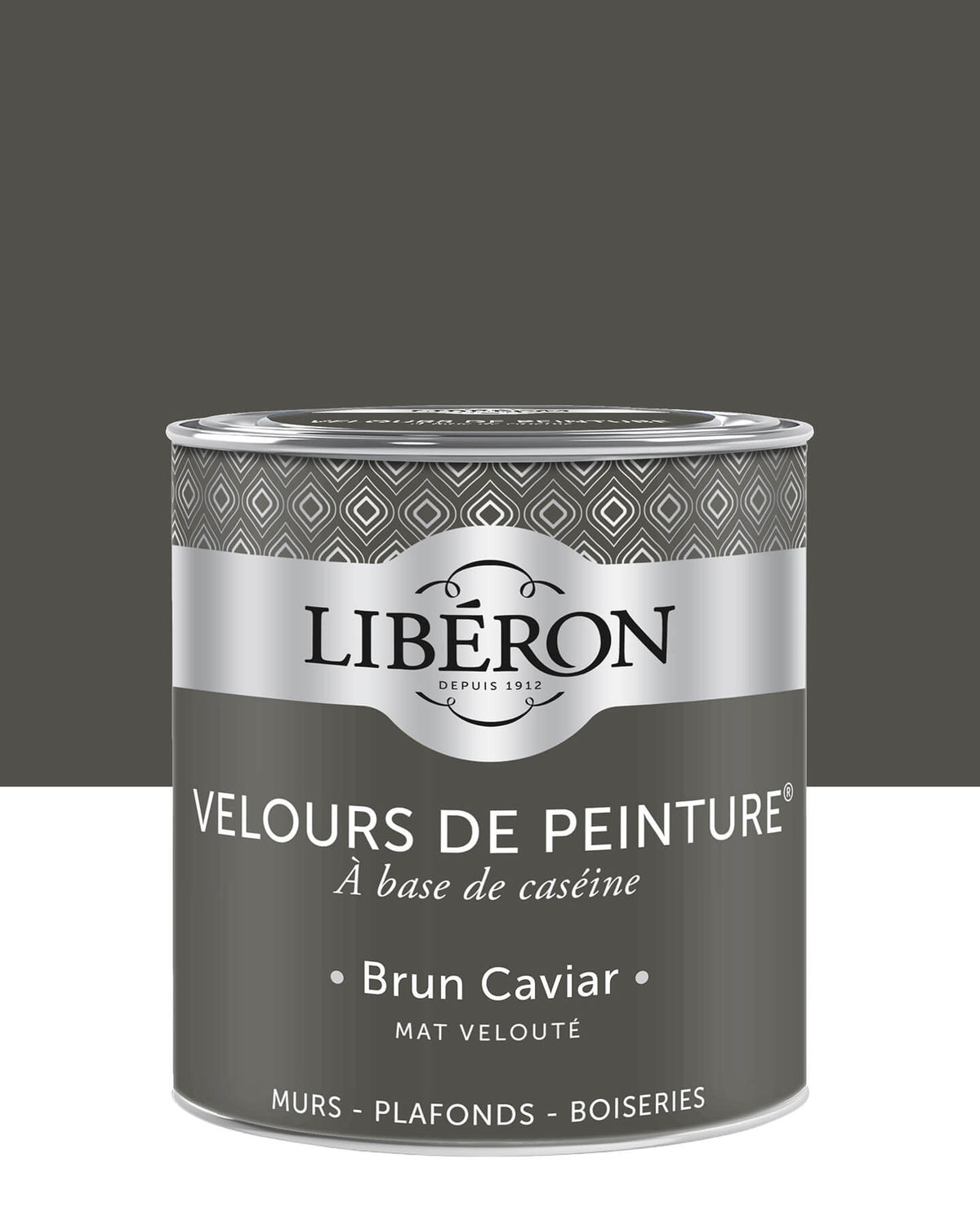 Pot de peinture murs Libéron Velours de Peinture, teinte Brun Caviar, finition mate veloutée.