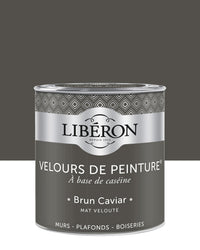 Pot de peinture murs Libéron Velours de Peinture, teinte Brun Caviar, finition mate veloutée.