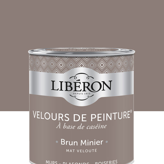 Pot de peinture murs Libéron Velours de Peinture, teinte Brun Minier, finition mate veloutée.