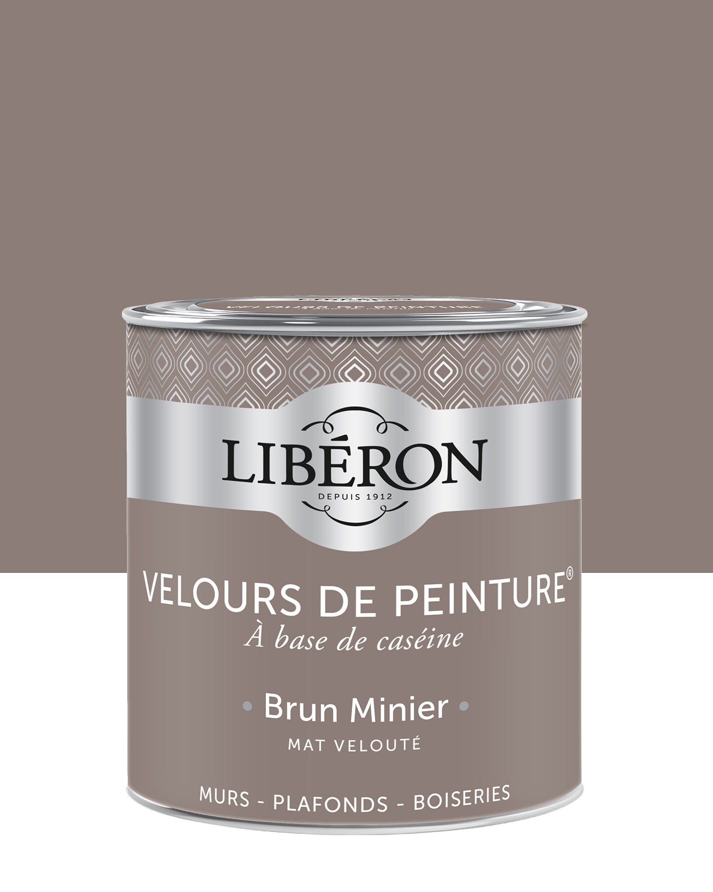 Pot de peinture murs Libéron Velours de Peinture, teinte Brun Minier, finition mate veloutée.