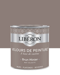Pot de peinture murs Libéron Velours de Peinture, teinte Brun Minier, finition mate veloutée.