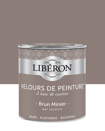 Pot de peinture murs Libéron Velours de Peinture, teinte Brun Minier, finition mate veloutée.