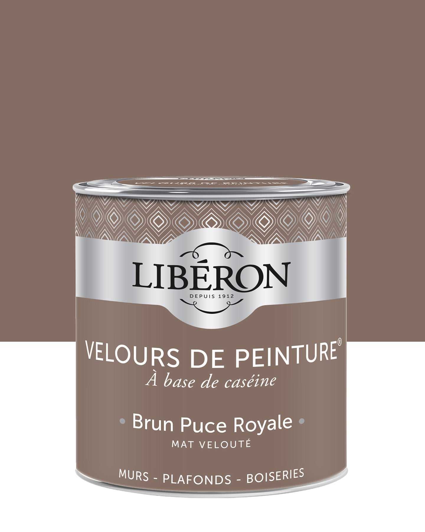 Pot de peinture murs Libéron Velours de Peinture, teinte Brun Puce Royale, finition mate veloutée.