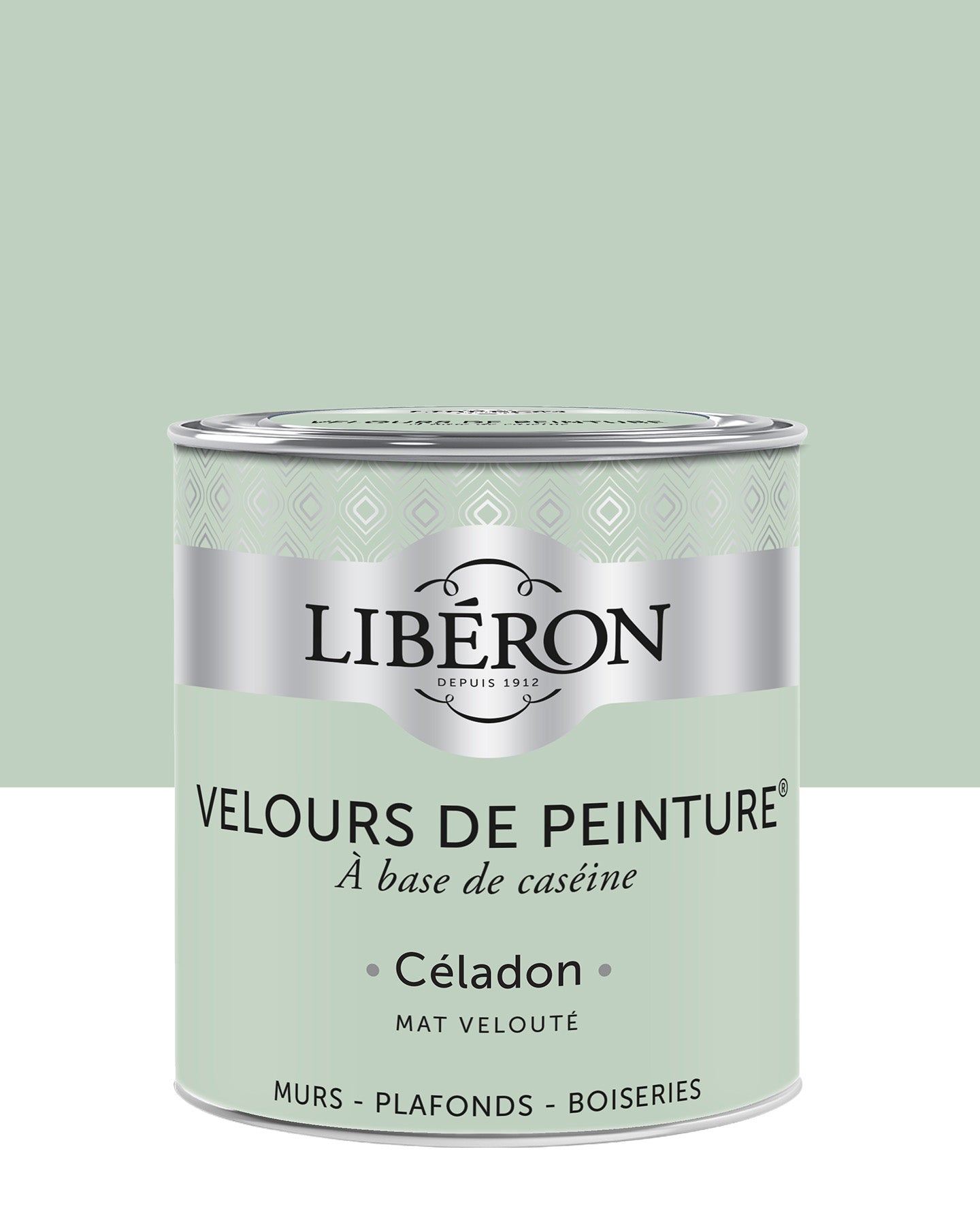 Pot de peinture murs Libéron Velours de Peinture, teinte Céladon, finition mate veloutée.