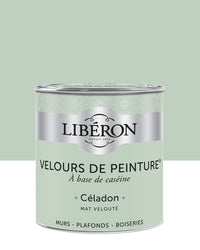 Pot de peinture murs Libéron Velours de Peinture, teinte Céladon, finition mate veloutée.