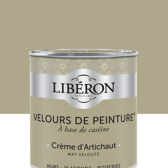 Pot de peinture murs Libéron Velours de Peinture, teinte Crème d'Artichaut, finition mate veloutée.