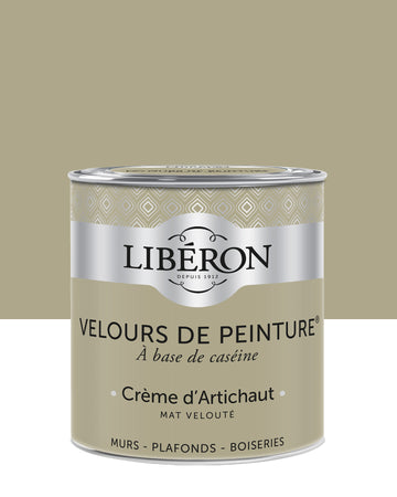 Pot de peinture murs Libéron Velours de Peinture, teinte Crème d'Artichaut, finition mate veloutée.