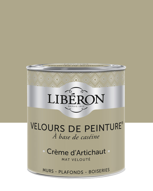 Pot de peinture murs Libéron Velours de Peinture, teinte Crème d'Artichaut, finition mate veloutée.