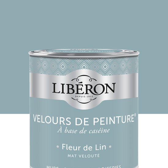 Pot de peinture murs Libéron Velours de Peinture, teinte Fleur de Lin, finition mate veloutée.