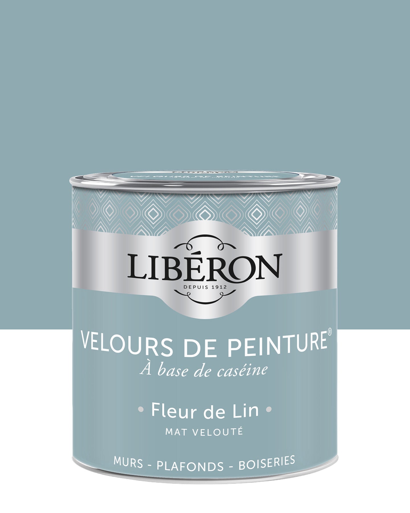 Pot de peinture murs Libéron Velours de Peinture, teinte Fleur de Lin, finition mate veloutée.