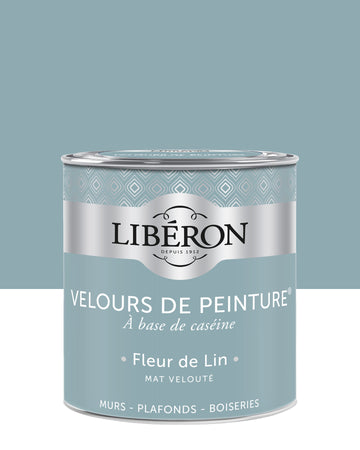 Pot de peinture murs Libéron Velours de Peinture, teinte Fleur de Lin, finition mate veloutée.