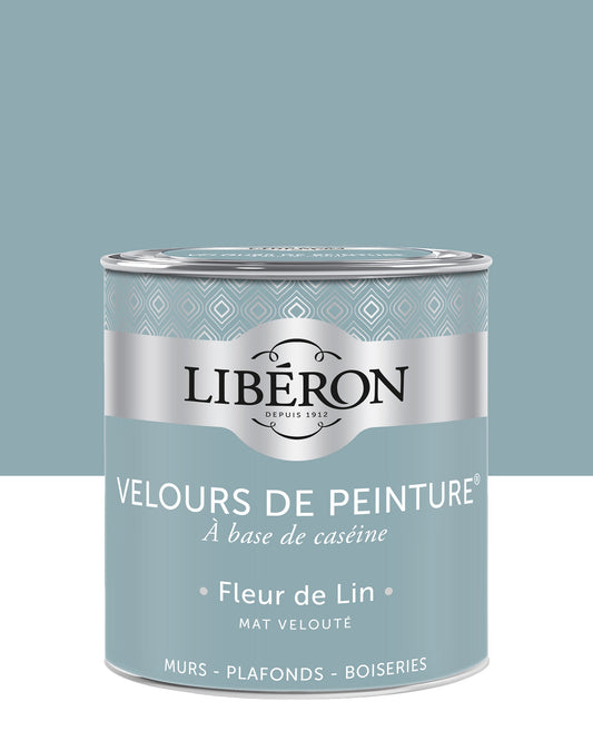 Pot de peinture murs Libéron Velours de Peinture, teinte Fleur de Lin, finition mate veloutée.