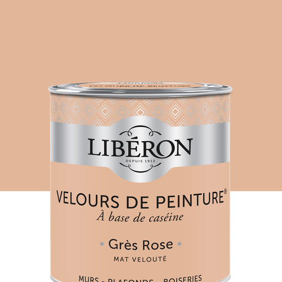 Pot de peinture murs Libéron Velours de Peinture, teinte Grès Rose, finition mate veloutée.