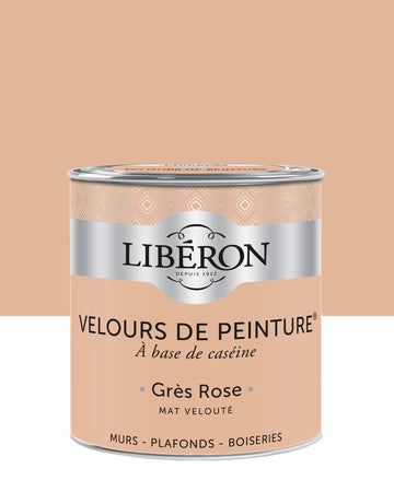 Pot de peinture murs Libéron Velours de Peinture, teinte Grès Rose, finition mate veloutée.