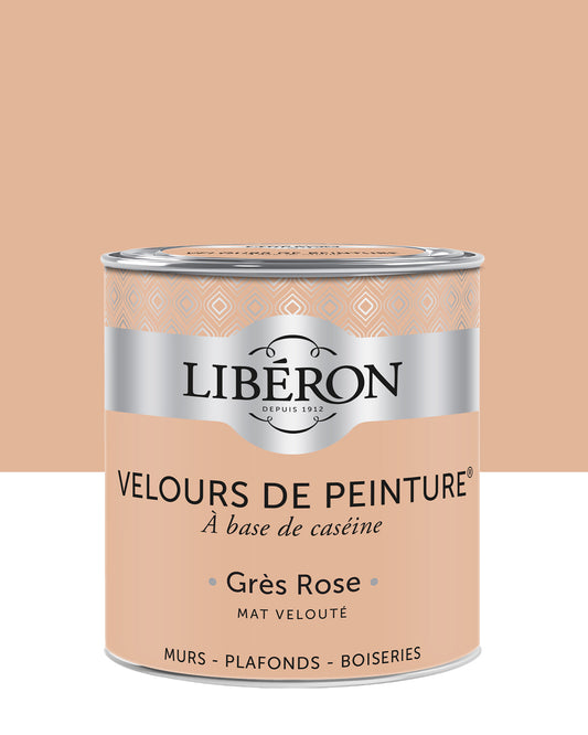 Pot de peinture murs Libéron Velours de Peinture, teinte Grès Rose, finition mate veloutée.