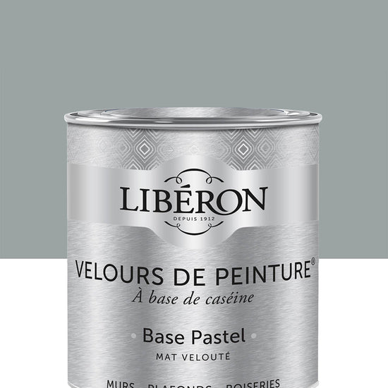 Pot de peinture murs Libéron Velours de Peinture, teinte Gris Corne de Brume, finition mate veloutée.