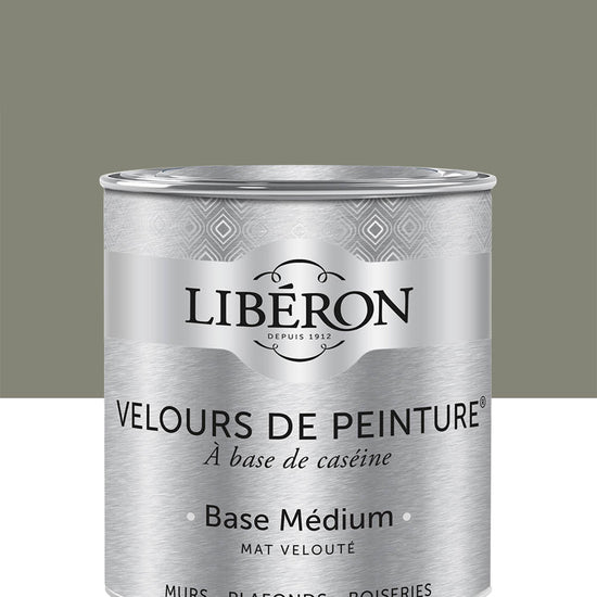 Pot de peinture murs Libéron Velours de Peinture, teinte Gris Gavroche, finition mate veloutée.