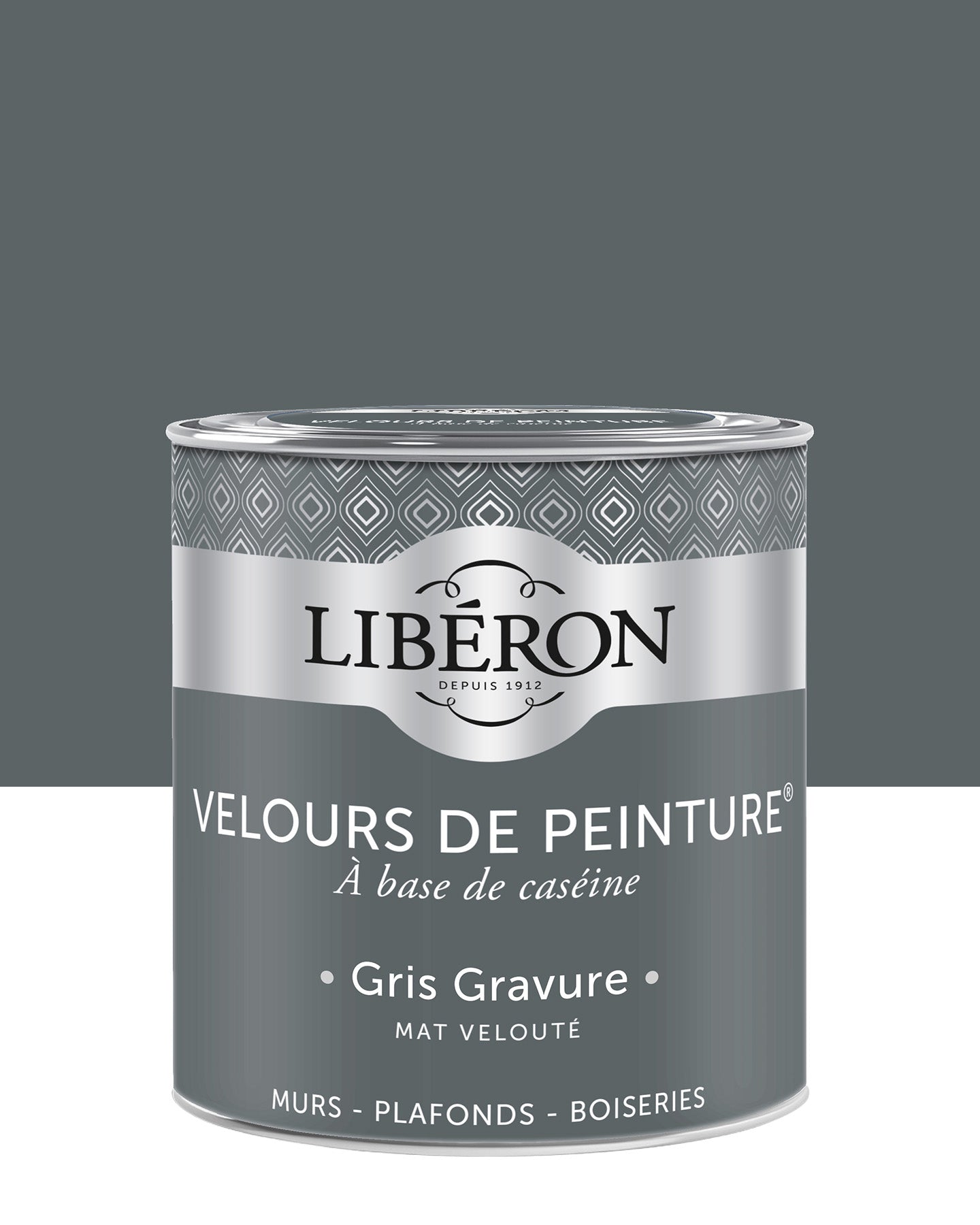 Pot de peinture murs Libéron Velours de Peinture, teinte Gris Gravure, finition mate veloutée.