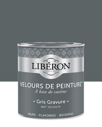 Pot de peinture murs Libéron Velours de Peinture, teinte Gris Gravure, finition mate veloutée.