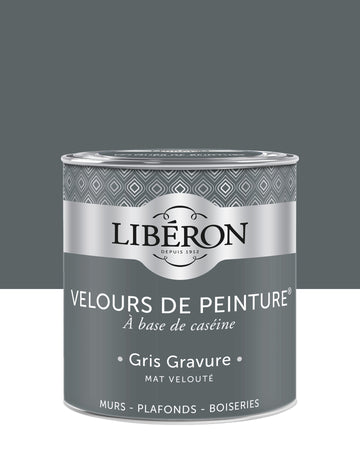 Pot de peinture murs Libéron Velours de Peinture, teinte Gris Gravure, finition mate veloutée.