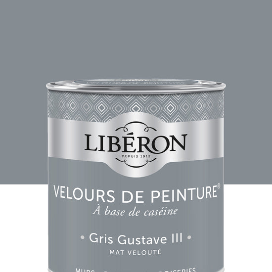 Pot de peinture murs Libéron Velours de Peinture, teinte Gris Gustave III, finition mate veloutée.