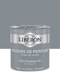 Pot de peinture murs Libéron Velours de Peinture, teinte Gris Gustave III, finition mate veloutée.