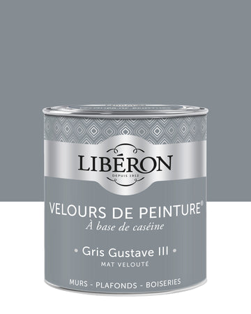 Pot de peinture murs Libéron Velours de Peinture, teinte Gris Gustave III, finition mate veloutée.