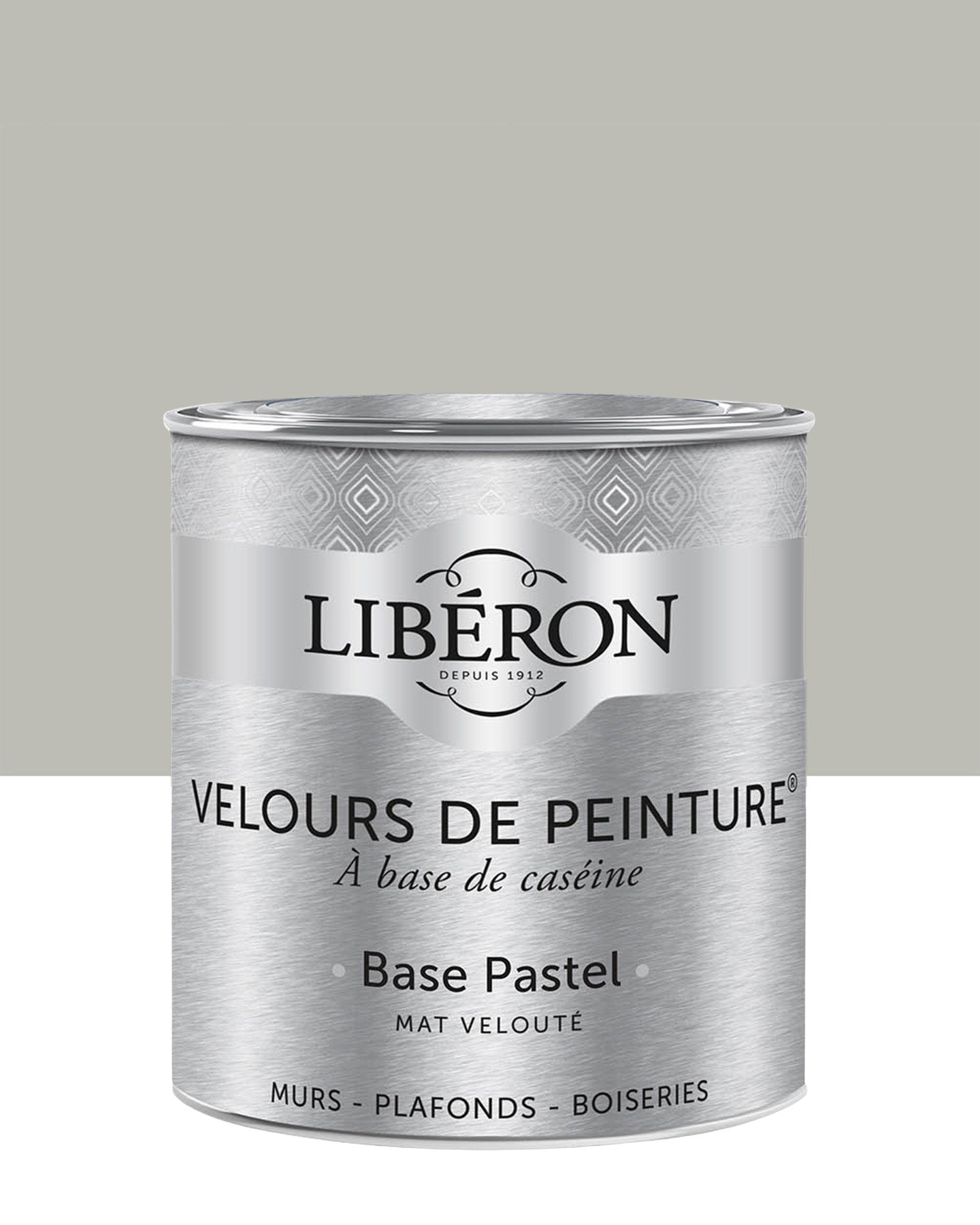 Pot de peinture murs Libéron Velours de Peinture, teinte Gris Pleurote, finition mate veloutée.