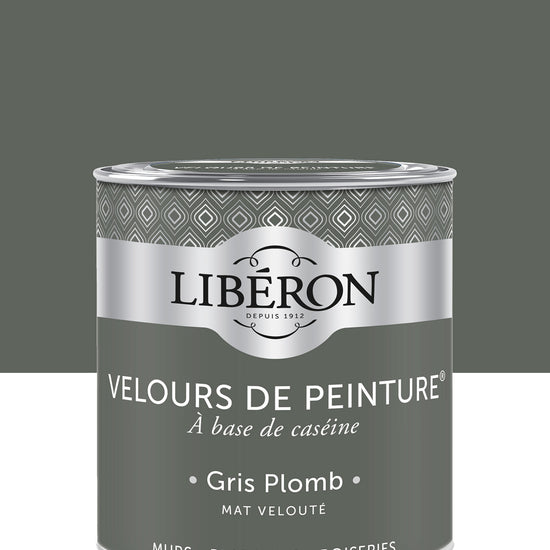 Pot de peinture murs Libéron Velours de Peinture, teinte Gris Plomb, finition mate veloutée.