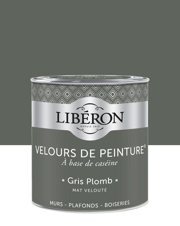 Pot de peinture murs Libéron Velours de Peinture, teinte Gris Plomb, finition mate veloutée.