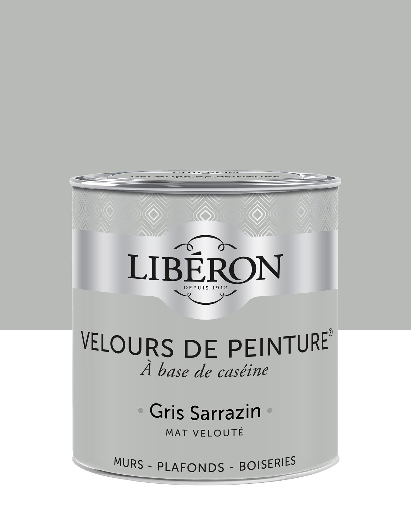 Pot de peinture murs Libéron Velours de Peinture, teinte Gris Sarrazin, finition mate veloutée.