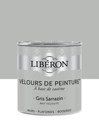 Pot de peinture murs Libéron Velours de Peinture, teinte Gris Sarrazin, finition mate veloutée.