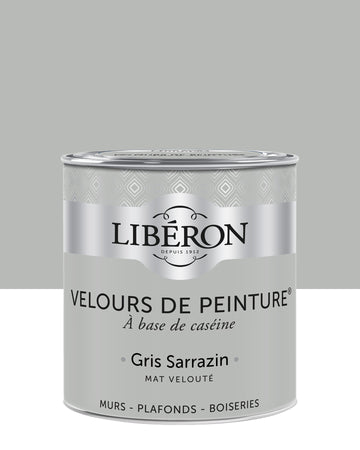 Pot de peinture murs Libéron Velours de Peinture, teinte Gris Sarrazin, finition mate veloutée.