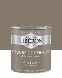 Pot de peinture murs Libéron Velours de Peinture, teinte Gris Souris, finition mate veloutée.