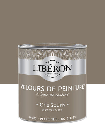 Pot de peinture murs Libéron Velours de Peinture, teinte Gris Souris, finition mate veloutée.