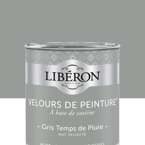 Pot de peinture murs Libéron Velours de Peinture, teinte Gris Temps de Pluie, finition mate veloutée.