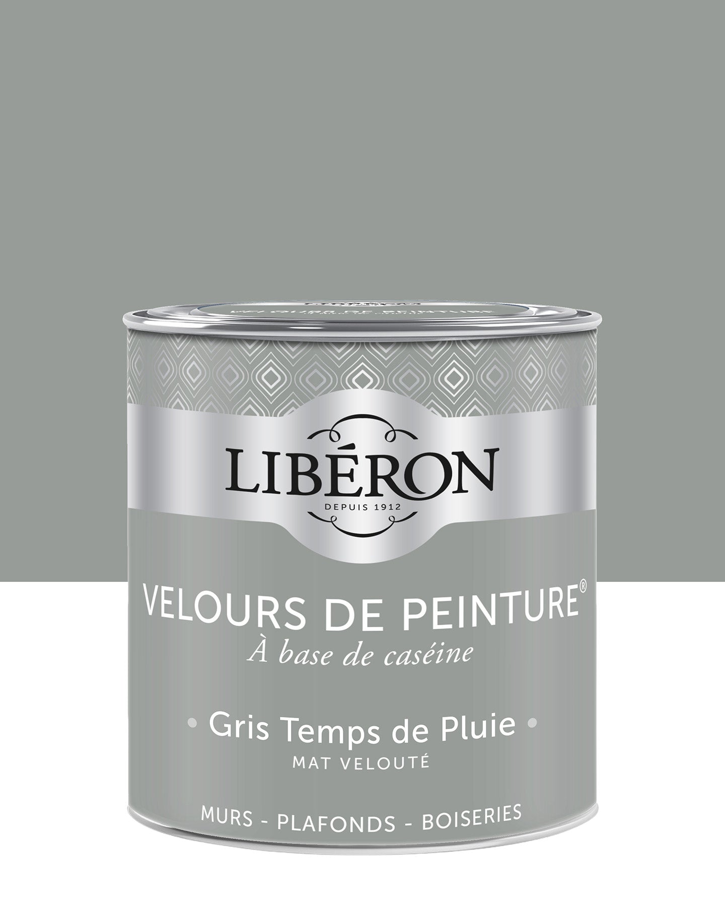 Pot de peinture murs Libéron Velours de Peinture, teinte Gris Temps de Pluie, finition mate veloutée.