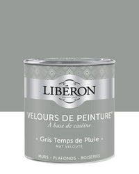 Pot de peinture murs Libéron Velours de Peinture, teinte Gris Temps de Pluie, finition mate veloutée.