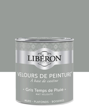Pot de peinture murs Libéron Velours de Peinture, teinte Gris Temps de Pluie, finition mate veloutée.