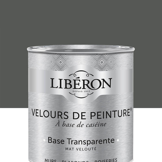 Pot de peinture murs Libéron Velours de Peinture, teinte Gris Fer Forgé, finition mate veloutée.