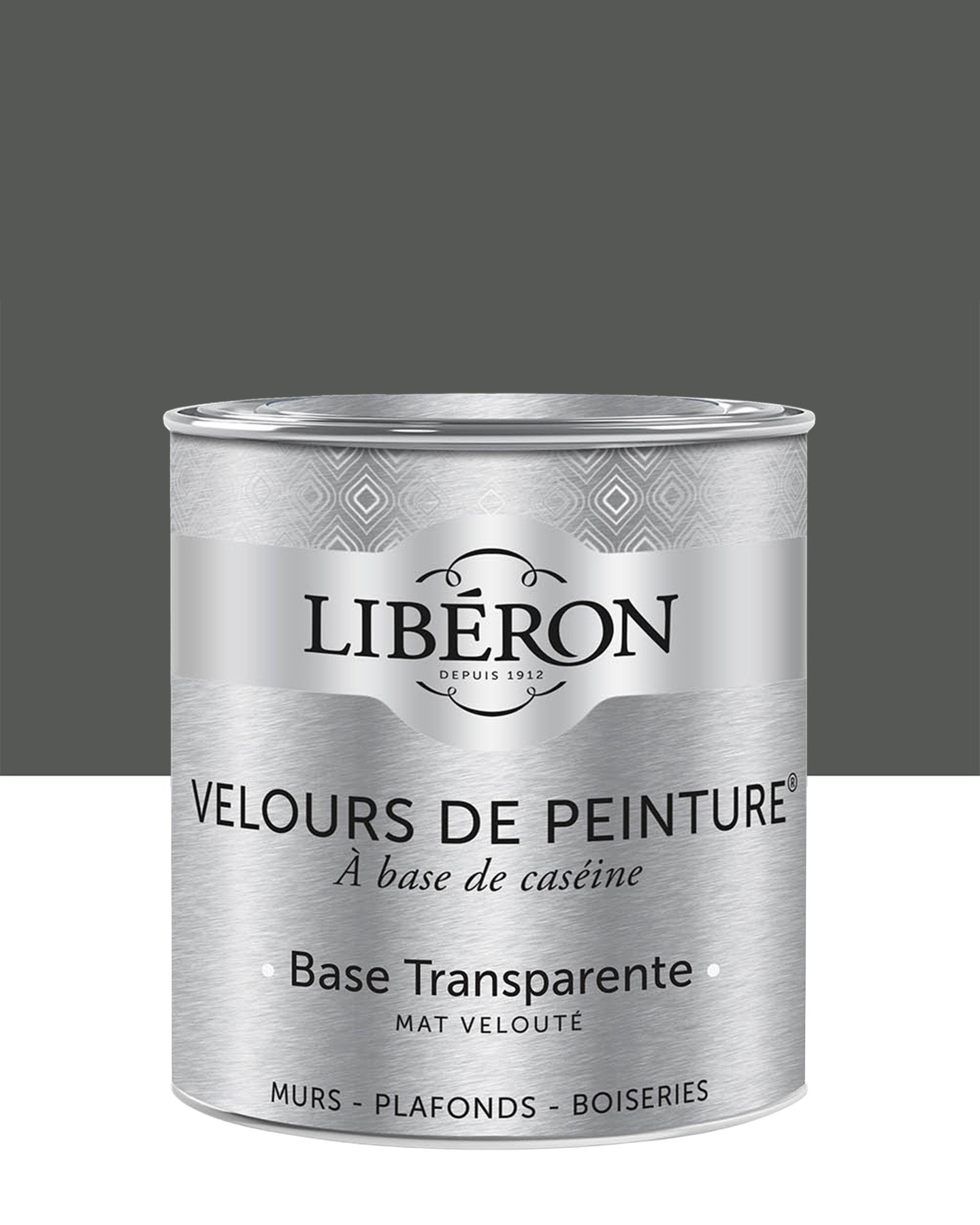 Pot de peinture murs Libéron Velours de Peinture, teinte Gris Fer Forgé, finition mate veloutée.