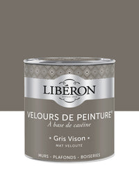 Pot de peinture murs Libéron Velours de Peinture, teinte Gris Vison, finition mate veloutée.