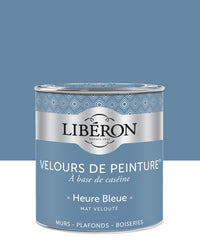 Pot de peinture murs Libéron Velours de Peinture, teinte Heure Bleue, finition mate veloutée.