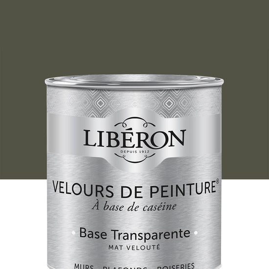 Pot de peinture murs Libéron Velours de Peinture, teinte Kaki Barda, finition mate veloutée.