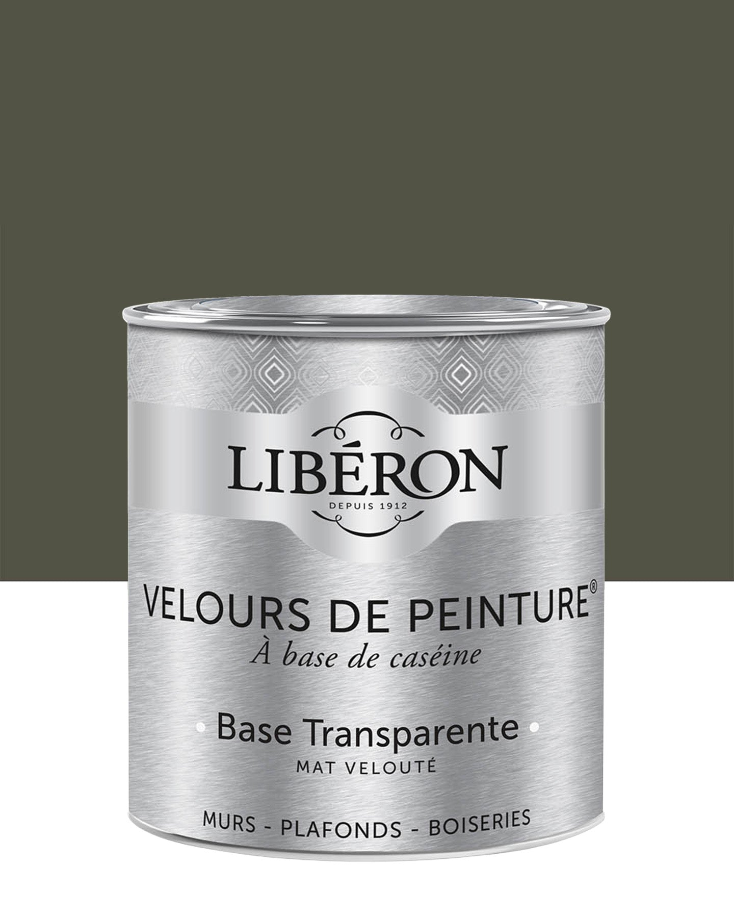 Pot de peinture murs Libéron Velours de Peinture, teinte Kaki Barda, finition mate veloutée.