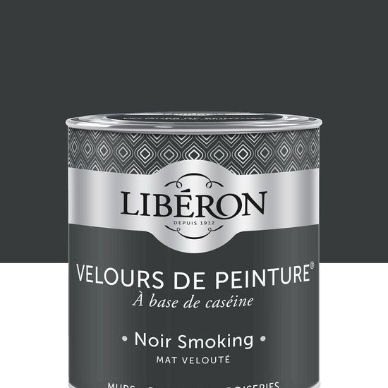 Pot de peinture murs Libéron Velours de Peinture, teinte Noir Smoking, finition mate veloutée.