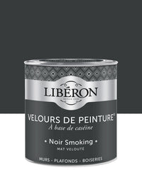 Pot de peinture murs Libéron Velours de Peinture, teinte Noir Smoking, finition mate veloutée.