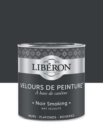 Pot de peinture murs Libéron Velours de Peinture, teinte Noir Smoking, finition mate veloutée.