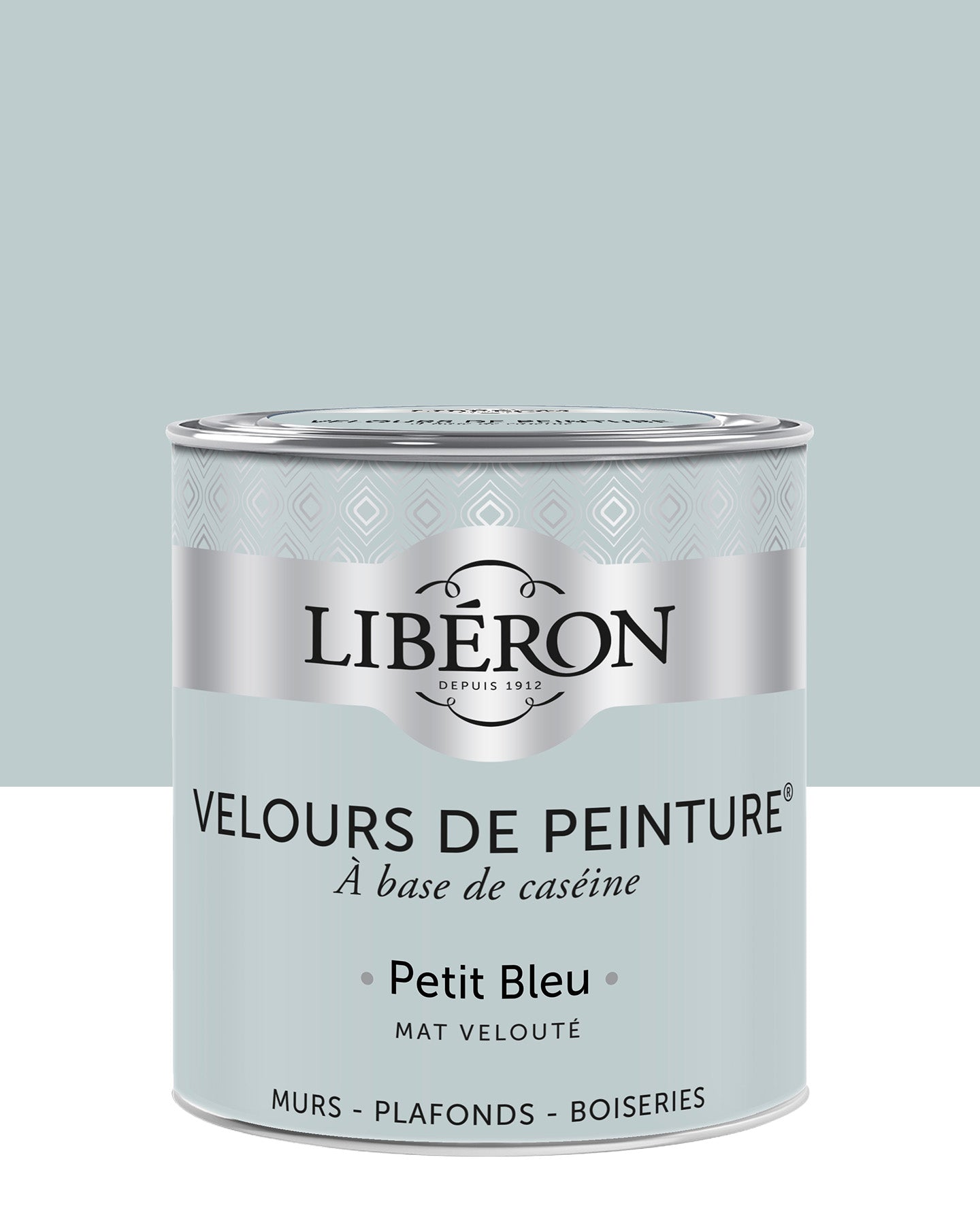 Pot de peinture murs Libéron Velours de Peinture, teinte Petit Bleu, finition mate veloutée.