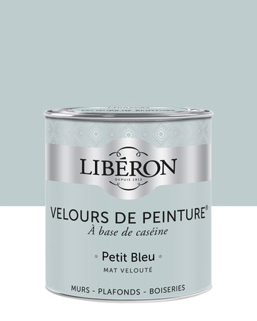 Pot de peinture murs Libéron Velours de Peinture, teinte Petit Bleu, finition mate veloutée.